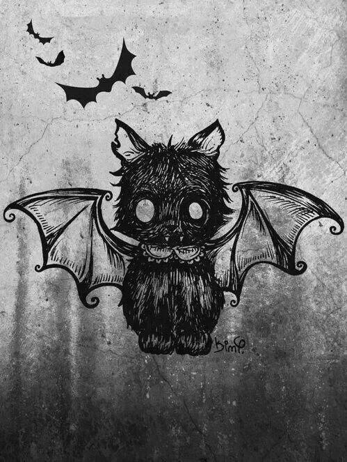 a black and white drawing of a bat flying in the sky with bats above it