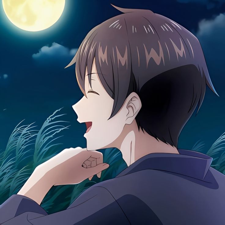 a man standing in front of a full moon with his hand on his chin and mouth open