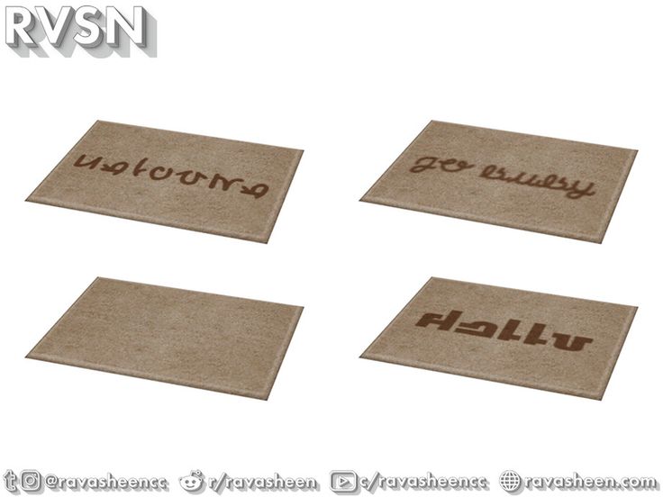 four rugs with the names of different countries on them, all made out of cardboard