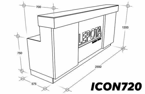 an outline drawing of the front and side of a white cabinet with two drawers, one door