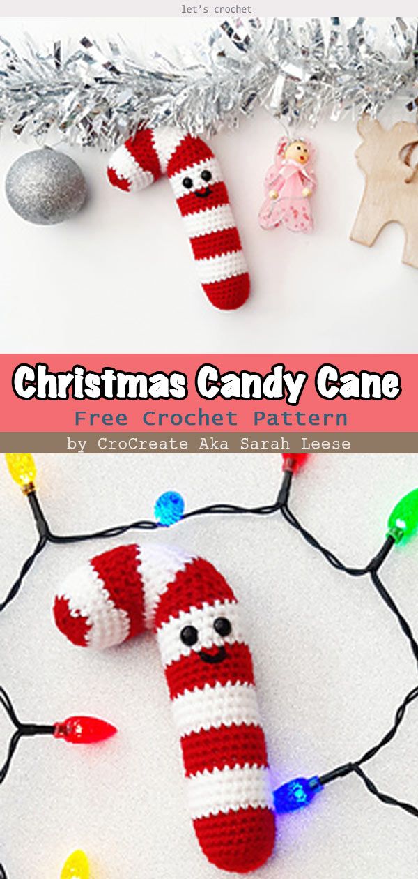 christmas candy cane crochet pattern with lights and ornaments