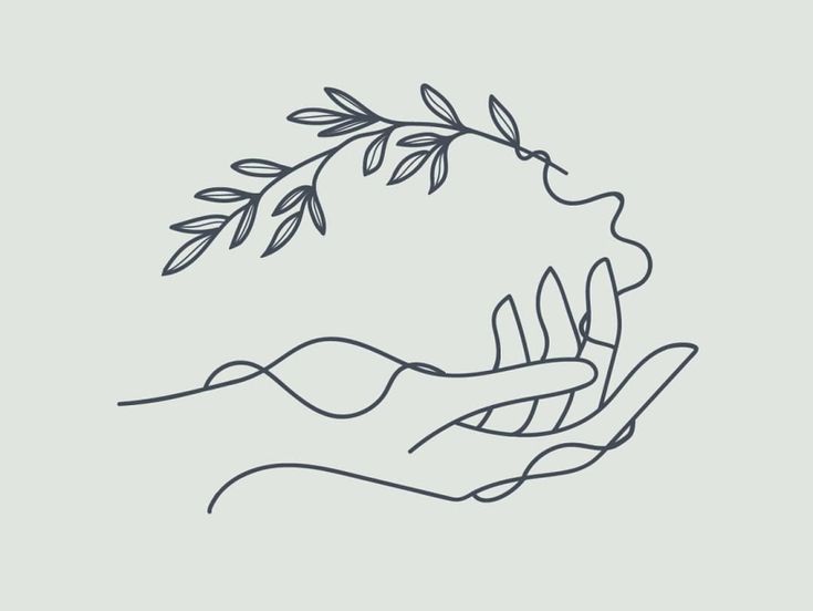 two hands holding an olive branch over a gray background with the word love written on it