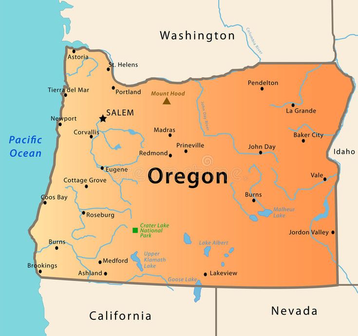 a map of the state of oregon with major cities and towns on it's borders