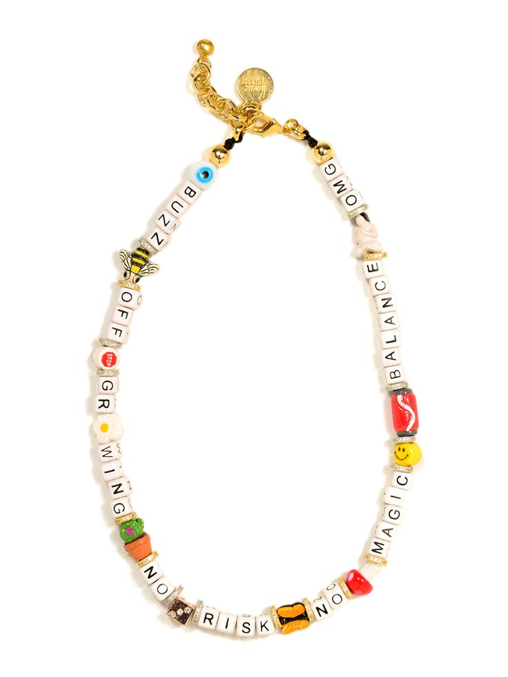 Feel invincible with our "No Risk, No Magic" necklace! Made of a mix of mushroom, alien, daisy, yin-yang, soda, and smiley charms, this piece of jewelry will have you feeling like you can take on the world! Guaranteed to keep you safe and stylish. 🧙‍♂️🧙‍♀️ 17" Ceramic and glass charm necklace 1.5" extension Lobster clasp closure Gold plated brass hardware Pave rhinestones Handmade in New York City and Puerto Rico. Due to the handmade nature of our products, some charms may vary in color and st Mushroom Alien, No Risk No Magic, Magic Necklace, Dope Jewelry Accessories, Fantasy Jewelry, Jewelry Inspo, Love Necklace, Dainty Jewelry, Yin Yang