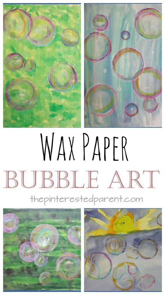 four different pictures with bubbles in them and the words wax paper bubble art on it