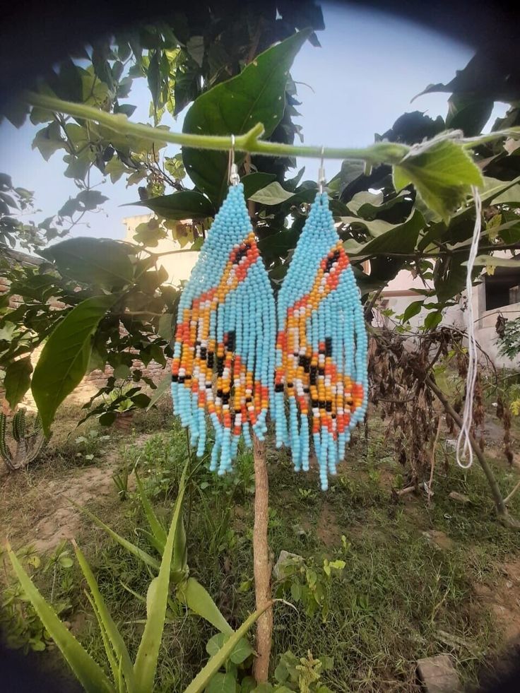 Turquoise Large Beads Drop Earrings, Turquoise Dangle Earrings With Large Beads, Handmade Teardrop Bohemian Beads, Turquoise Drop Earrings With Large Beads, Unique Turquoise Beaded Earrings, Traditional Turquoise Beaded Earrings As Gift, Traditional Turquoise Beaded Earrings For Gifts, Traditional Turquoise Beaded Earrings For Festivals, Beaded Earrings For Festivals And Gifts