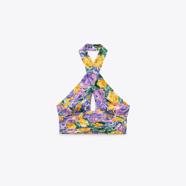 Zara Floral, Print, Crop Top, Purple, Green, Yellow, White Size M Brand New, Never Worn Purple Halter Neck Top For Vacation, Zara Purple Top For Party, Zara Purple Party Top, Spring Party Purple Halter Top, Purple Spring Halter Neck Top, Purple Halter Neck Top For Spring, Sleeveless Purple Halter Top For Vacation, Purple Halter Top For Spring Vacation, Purple Halter Neck Top For Summer