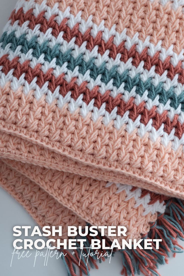 two crocheted blankets with the text stash busterer crochet blanket free pattern