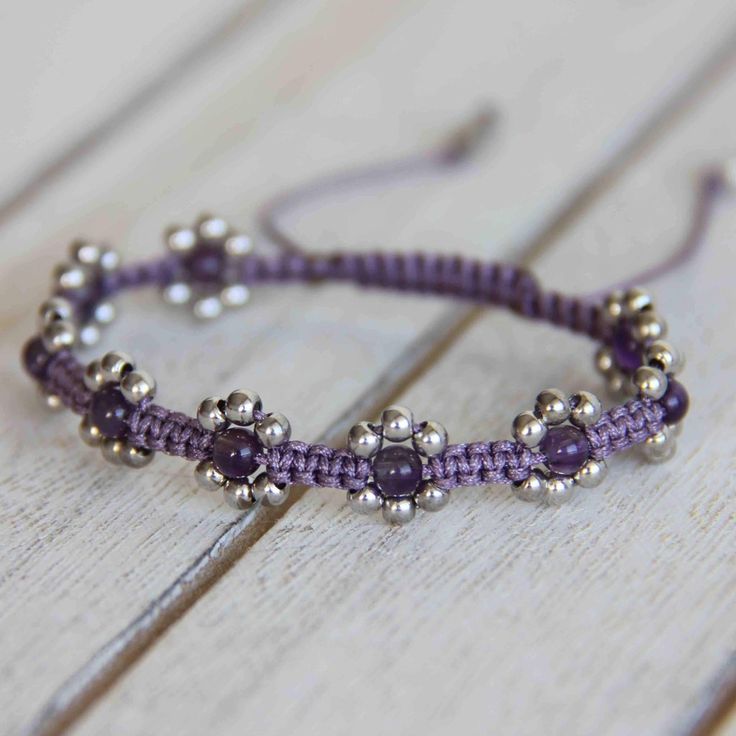 Amethyst Flower Bracelet – MYONO JEWELRY Purple Flower Shaped Beaded Bracelets, Purple Flower-shaped Beaded Bracelets, Purple Beaded Flower Bracelets, Spiritual Purple Sterling Silver Bracelet, Adjustable Amethyst Beads For Jewelry Making, Adjustable Amethyst Gemstone Beaded Bracelets, Adjustable Amethyst Jewelry With Polished Beads, Adjustable Amethyst Beaded Bracelets With Round Beads, Adjustable Spiritual Sterling Silver Bracelet With Gemstone Beads