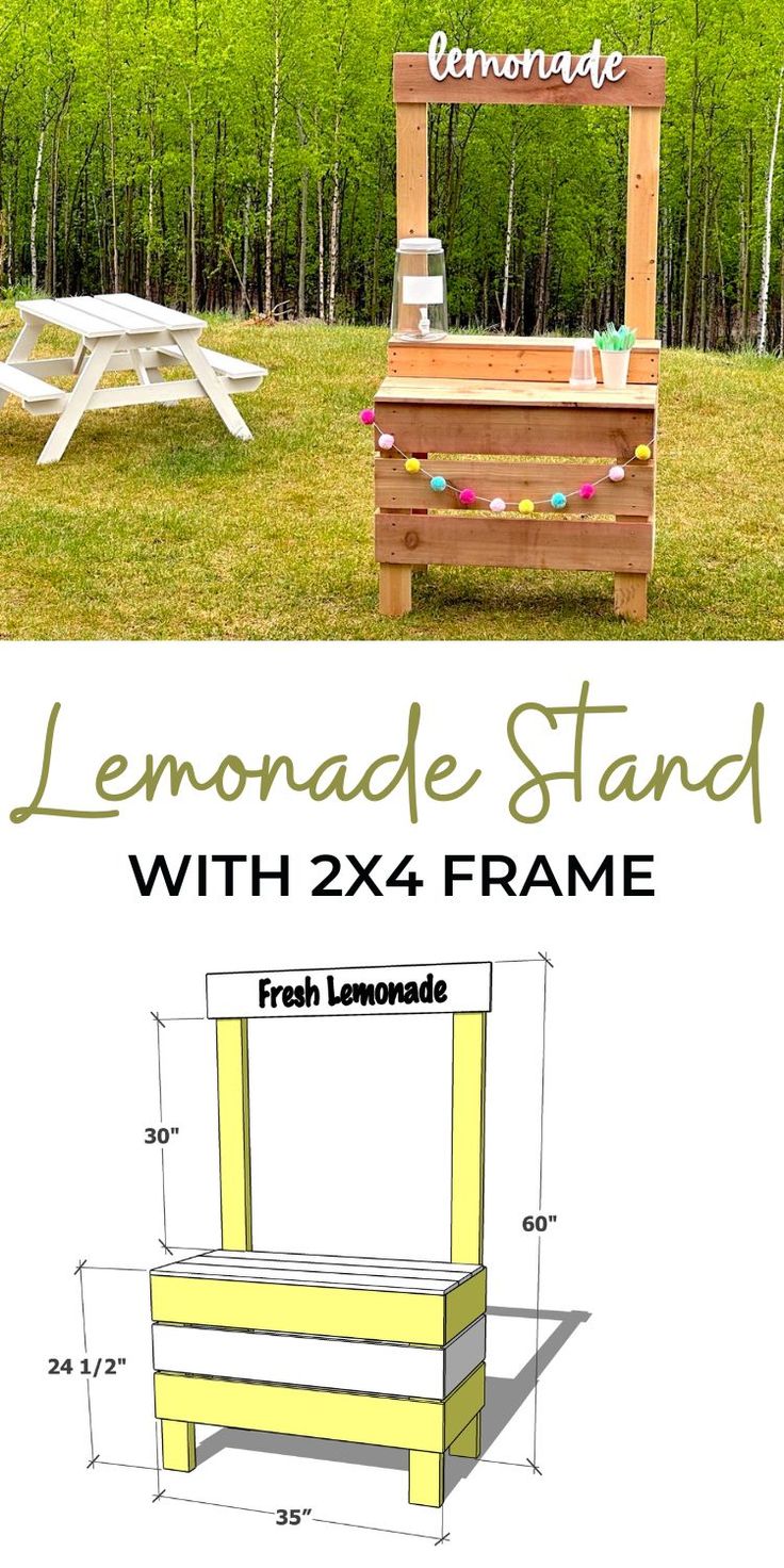 the lemonade stand with 2x4 frame is ready to be used as a picnic table