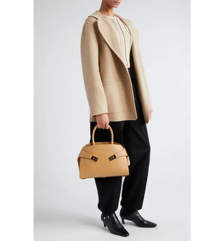 FERRAGAMO Small Hug Leather Satchel | Nordstrom On-the-go Faux Leather Top Handle Satchel, Ferragamo Top Handle Bag Outfit, Luxury Leather-lined Top Handle Satchel, High-end Leather Handles Satchel Box Bag, Ferragamo Hug Bag, Leather Satchel, Leather Top, Retro Inspired, Apricot