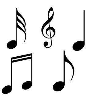 music notes are shown in black and white