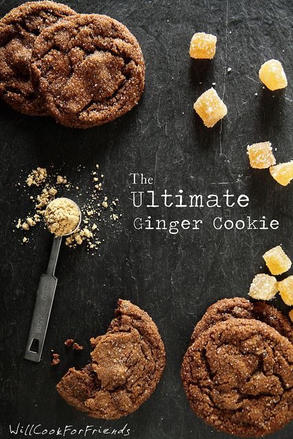 the ultimate ginger cookie recipe on a slate board