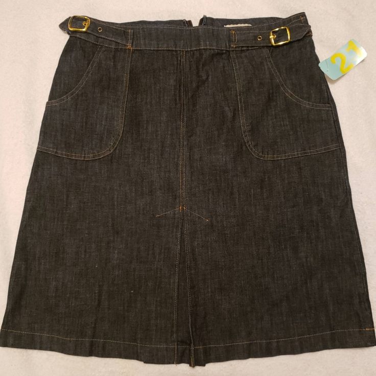 Nwt Denim Skirt With Two Front Pockets, And Adjustable Belt Buckles On Each Sides. Skirt Is Darted In The Front With A Double Folded Split Flap. Size L Casual Denim Skirt With Belt Loops For Work, Fitted Dark Wash Skirt With Belt Loops, Forever 21 High-waist Denim Skirt, Forever 21 High Waist Denim Skirt, Forever 21 High Rise Denim Skirt, Forever 21 Denim Mini Skirt, Fitted Denim Bottoms From Forever 21, High Waist Skirt With Pockets By Forever 21, Fitted Denim Blue Bottoms By Forever 21