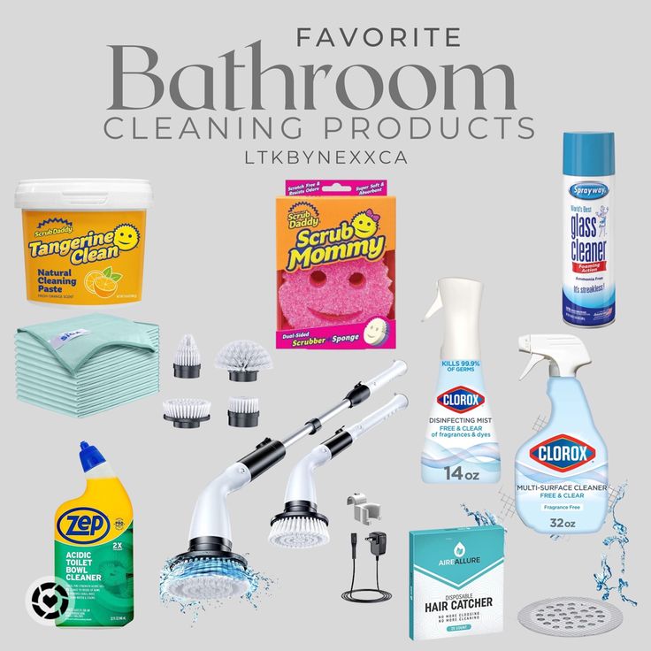 Favorite bathroom cleaning products Bathroom Cleaning Products, Dorm Cleaning, Cleaning Supplies List, First Apartment Essentials, Deep Cleaning Checklist, Bathroom Cleaning Supplies, Diy Cleaning Solution, Deep Cleaning Tips, Toilet Bowl Cleaner