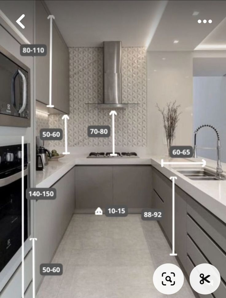 an image of a modern kitchen with measurements