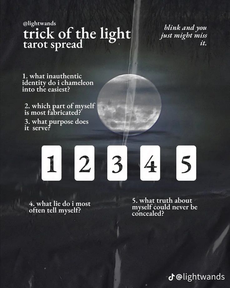 an advertisement for the trick of the light tarot spread in front of a full moon