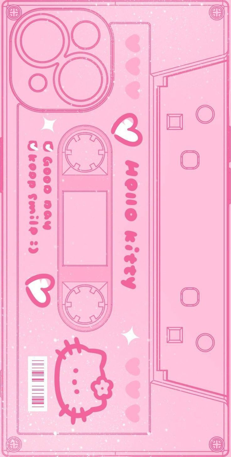 an image of a pink hello kitty wallpaper with hearts and other things on it