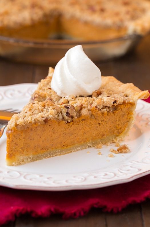 a slice of pumpkin pie on a plate