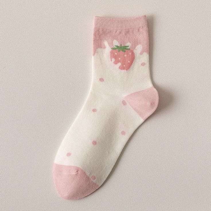 Kawaii Pink Strawberry Cotton Socks - Juneptune Cute Cream Spring Socks, Cute Multicolor Socks For Gifts, Cute Cream Socks For Spring, Pink Sweet Socks For Spring, Pink Comfortable Socks For Gift, Comfortable Pink Socks As A Gift, Comfortable Pink Socks For Gift, Comfortable Pink Socks For Gifts, Trendy Soft Socks For Stocking Stuffers