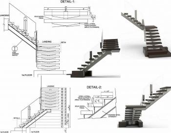 the steps and railings are shown in three different positions, including one on each side