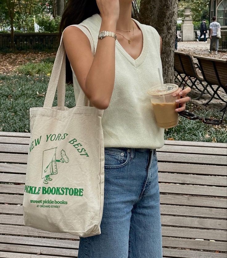 Tote Bag Outfit Aesthetic, Potato Corner, Merch Photoshoot, Tote Bag Business, Going Out Bag, Tote Bag Outfit, Cloth Tote Bag, Instagram Captions For Friends, Big Tote Bags