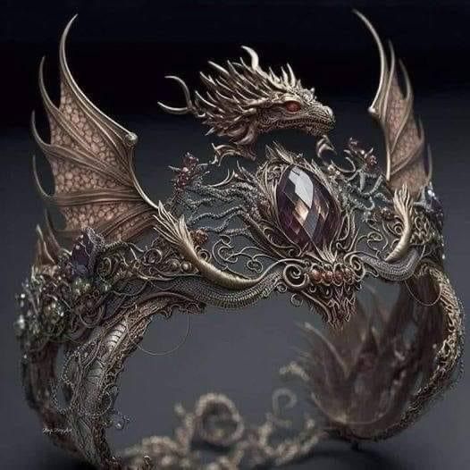 Fantasy Crown Queens, Dragon Crown, Jewelled Headpiece, Fantasy Crown, Fantasy Queen, Crown Aesthetic, Crown Art, Dragons Crown, Dragon Earrings