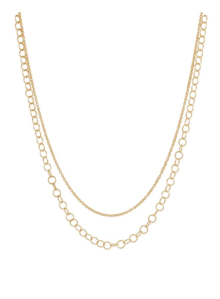 ALANA MARIA JEWELLERY - This gorgeous necklace will become a staple in your wardrobe, featuring a double chain detail which comprises of a fine rolo chain and a secondary loop chain. The Zara necklace is a delicate and classic piece with a modern twist, style this bracelet with other fine pieces or simply on its own to bring an attractive flair to any outfit. - Double chain detailing- Fine rolo chain- Loop chain - 14k gold-filled16 inches - 40.65 cm18 inches - 45.70 cm Everyday Metal Necklaces With Rolo Chain, Classic Necklaces With Adjustable Chain For Layering, Formal Long Cable Chain Necklace, Metal Chain Necklace With Adjustable Chain For Layering, Chic Double Strand Adjustable Chain Necklace, Elegant Layered Link Chain Necklace, Classic Cable Chain Necklace For Layering, Metal Adjustable Chain Necklace For Layering, Adjustable Metal Chain Necklace For Layering