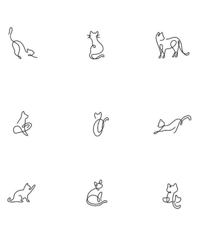 cats and kittens line icons set on white background, simple outline style illustration for web design