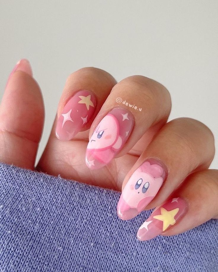 Kirby Nails, Nails Kawaii, Nails Almond Shape, Shape Nails, Almond Shape Nails, Almond Shape, Kawaii Nails, Nails Cute, Nails Almond