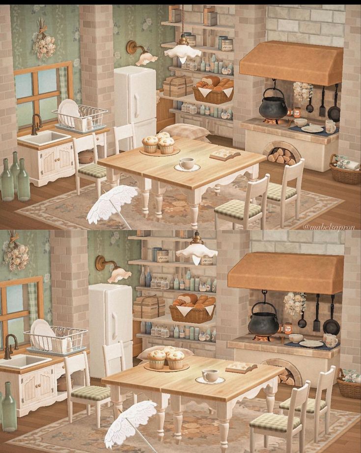 an artistic rendering of a kitchen and dining area in a doll's house or apartment