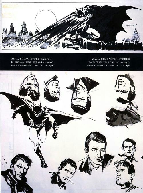 some black and white drawings of batman characters in various poses, from the beginning to the end