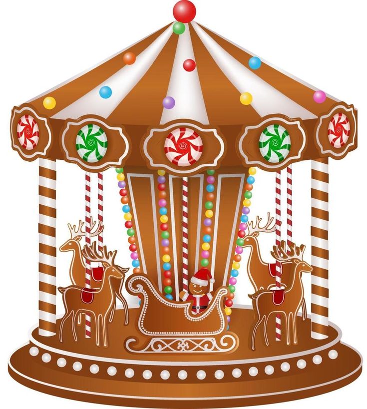 a merry go round ride with reindeers and candy canes on it's sides