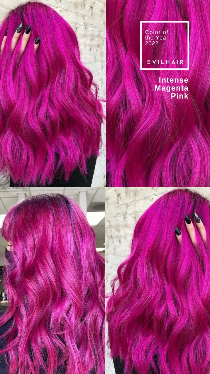 This blooming fuchsia pink is a total eye catcher. INTENSE MAGENTA PINK ColorConditioner is a vibrant conditioner based semi-permanent hair color ideal for a damage free hair colouring, color refreshing and toning. We are 🌱 vegan, 🐇 cruelty free, 🌍 available worldwide. <3 Bright Magenta Hair, Red Magenta Hair Color, Berry Pink Hair Color, Hot Pink Purple Hair, Deep Magenta Hair, Pink Rose Hair Color, Fuschia Hair Color, Fuschia Hair Magenta, Dark Pink Hair Color