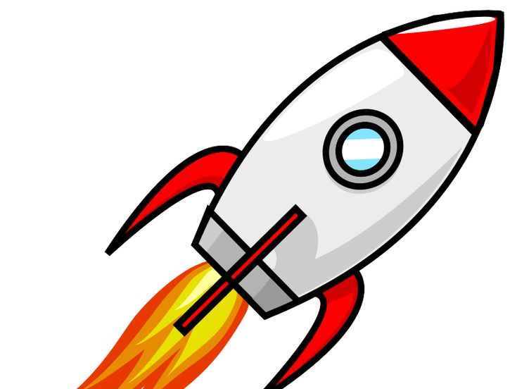 a cartoon rocket ship flying in the air with its landing gear extended and ready to launch