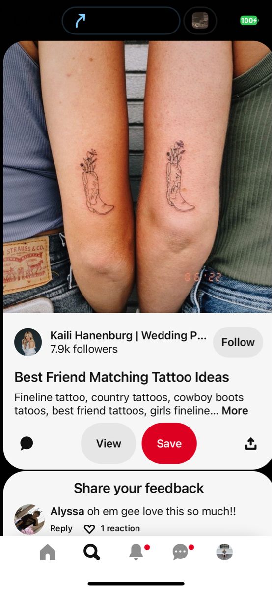 two people with matching tattoos on their arms