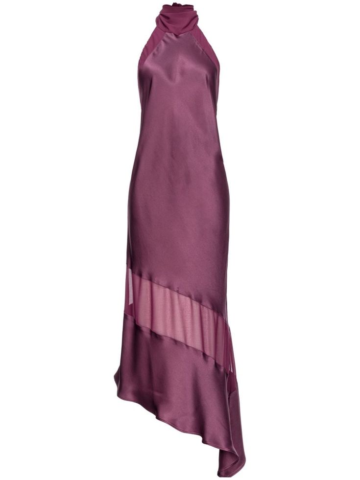 Shop PINKO sheer-panel satin halterneck dress Guest Attire, Wedding Attire Guest, City Dress, Purple Satin, Violet Purple, Open Back Dresses, Dress Purple, Dolce E Gabbana, Halterneck Dress