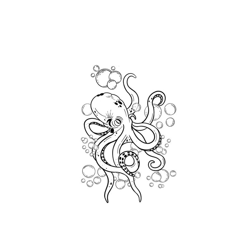 an octopus swimming in the ocean with bubbles