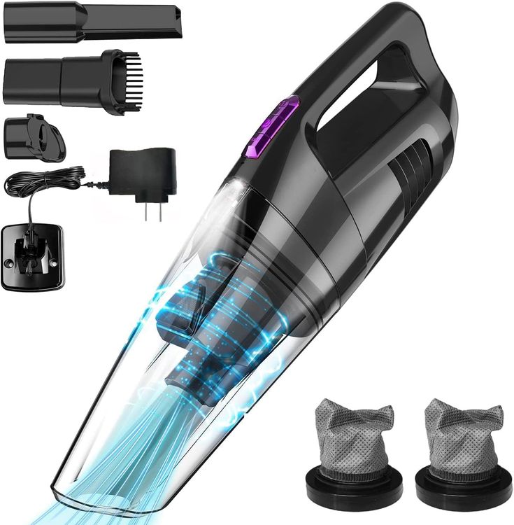 an image of a cordless vacuum cleaner with accessories set on the side and in front