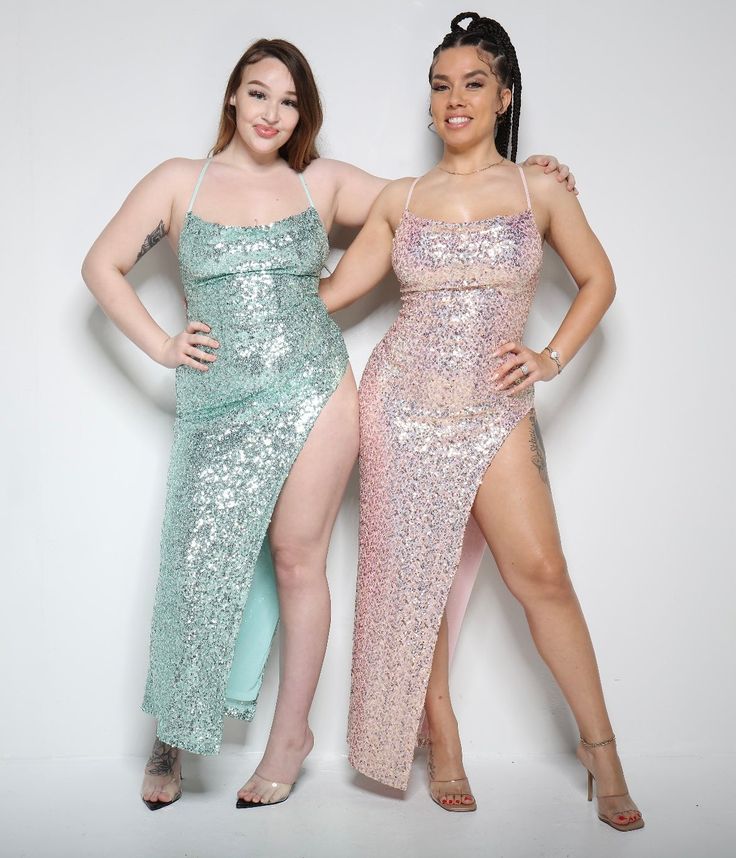 The Sparkle gown is an all sequins gown with a thigh high split, open back and adjustable criss cross straps. Backless Prom Evening Dress With Side Slits, Party Dress With Split For Prom Season, Fitted Split Gown For Party, Split Dresses For Prom Season Party, Split Dresses For Prom Season, Glamorous Full-length Dress With Side Slits, Glamorous Gown With Side Slits For Prom, Glamorous Split Maxi Dress For Prom, Glamorous Prom Gown With Side Slits