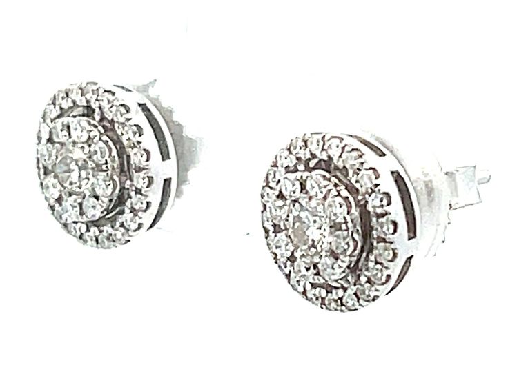 Earrings Specifications:Metal: 14k White GoldEarring Diameter: 8.76 mmTotal Weight: 2.4 GramsDiamonds: 58Setting: ProngDiamond Color: G-HDiamond Clarity: VS-SI1Carat Weight: 0.50 caratsCondition: Preowned100% Authentic. Please ask all questions before bidding or making a best offer. International Bidders please contact us before bidding for shipping availability and charges. Round Brilliant Cut Cluster Earrings For Formal Occasions, Round Brilliant Cut Cluster Earrings For Formal Events, Formal Round Brilliant Cut Cluster Earrings, Formal Round Cluster Earrings Fine Jewelry, Formal Brilliant Cut Cluster Earrings, Formal Cluster Earrings, Diamond White Round Cluster Earrings For Formal Events, Formal Round Halo Cluster Earrings, Formal Diamond Earrings