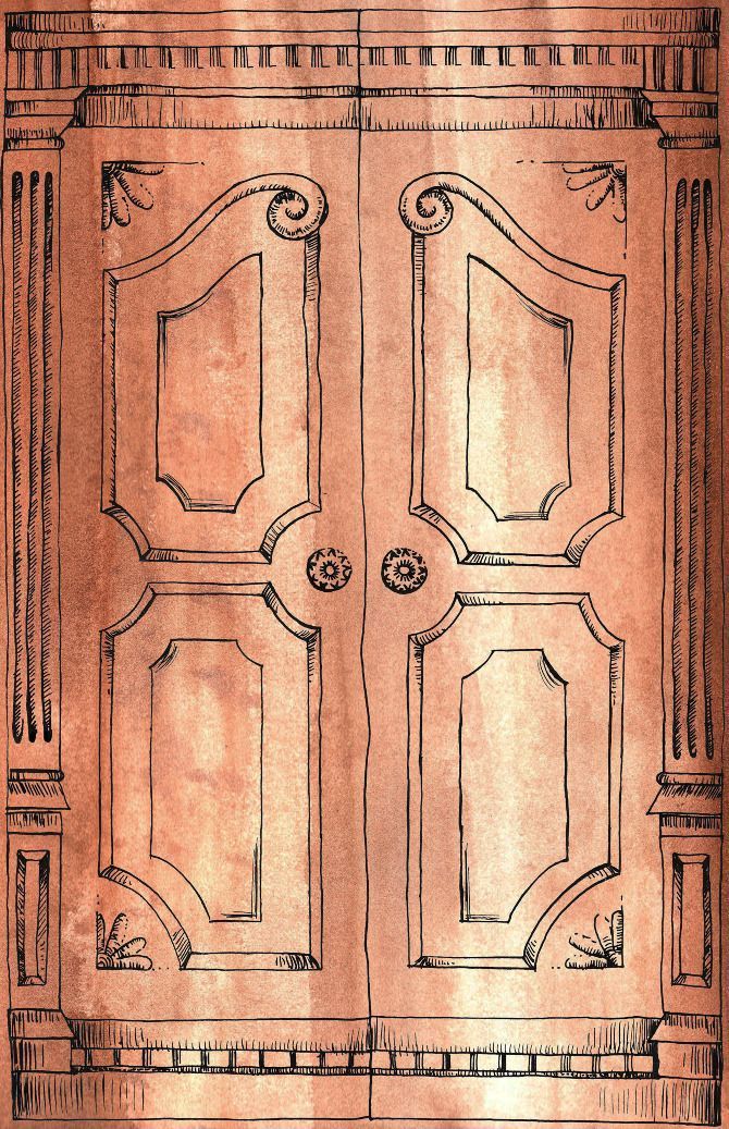 an old drawing of a double door