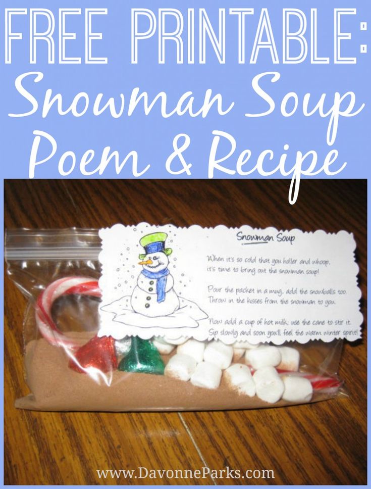 the snowman soup poem and recipe is in a bag