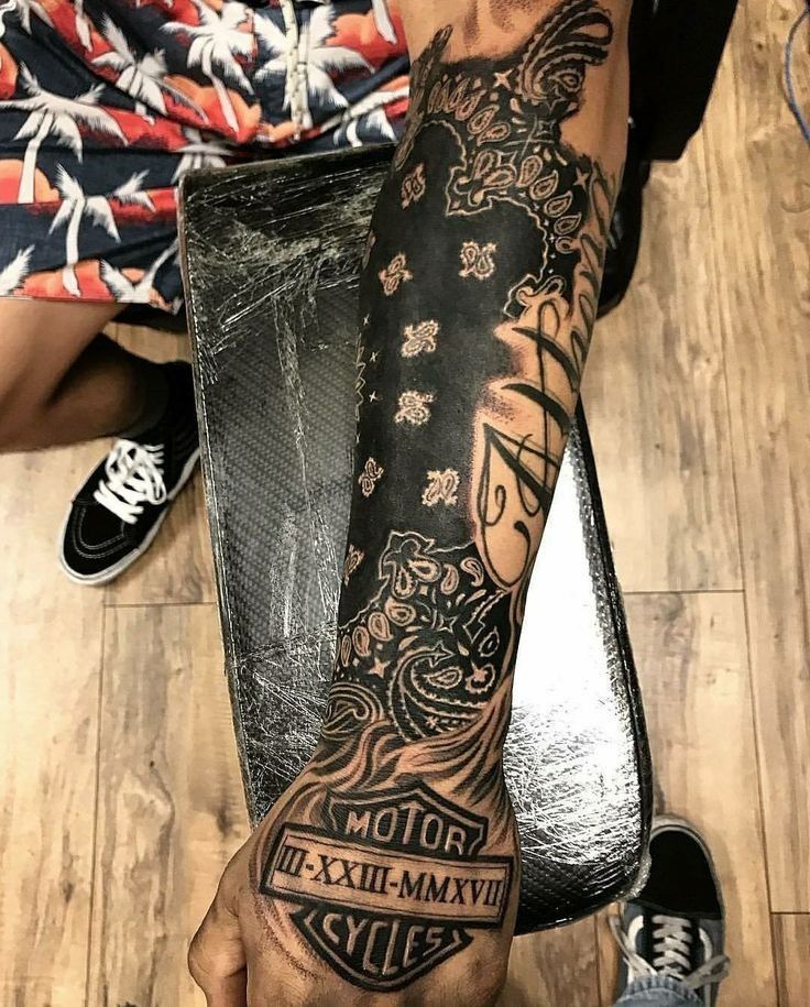 a man's arm with tattoos on it