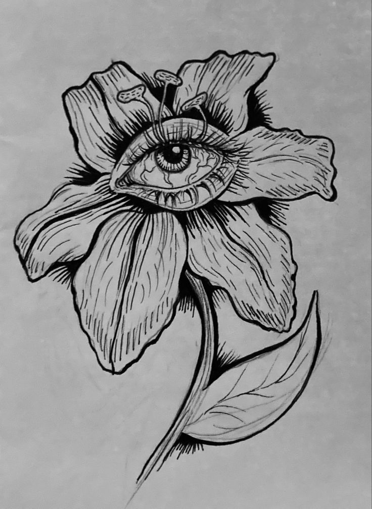 a drawing of a flower with an eye on it's center and the iris in the middle