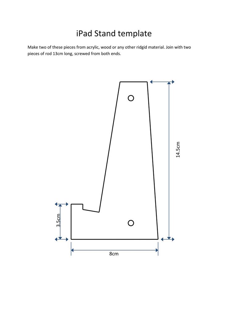 an image of the ipad stand template, with measurements for each side and bottom section