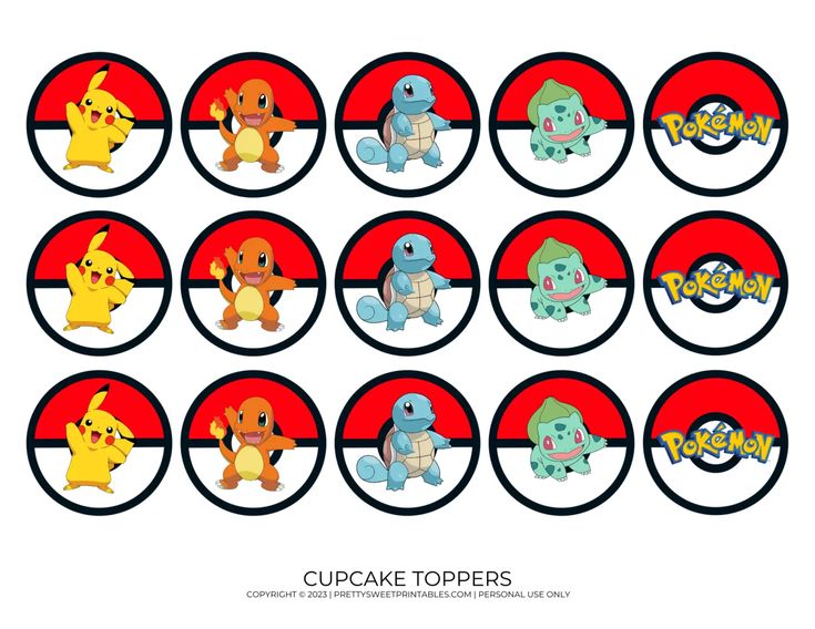 the pokemon cupcake toppers are shown