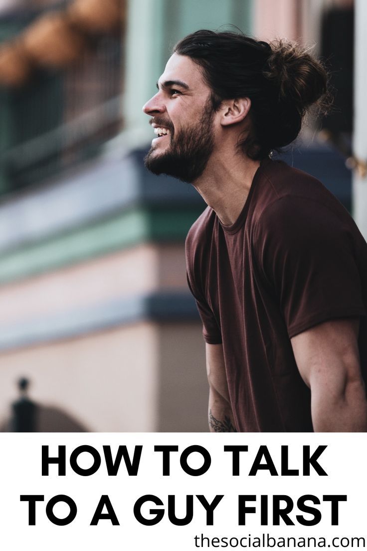 a man with long hair and beard standing in front of a building, text reads how to talk to a guy first