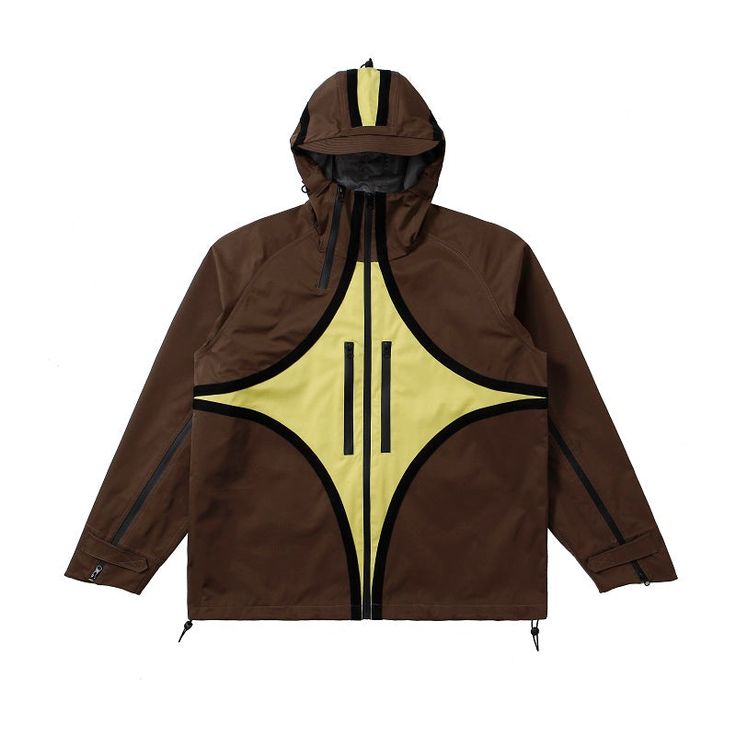 R-Star Waterproof Hooded Windbreaker Jacket - chiclara Fitted Hooded Windbreaker For Outdoor, Brown Windproof Outerwear For Streetwear, Hooded Brown Sport Coat For Outdoor, Brown Waterproof Winter Outerwear, Brown Long Sleeve Windbreaker With Detachable Hood, Winter Outdoor Track Jacket With Reflective Details, Hooded Nylon Outerwear With Reflective Details, Winter Track Jacket With Reflective Details For Outdoor Activities, Brown Nylon Outerwear For Outdoor Activities