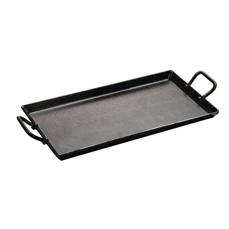 an empty black tray with handles on a white background